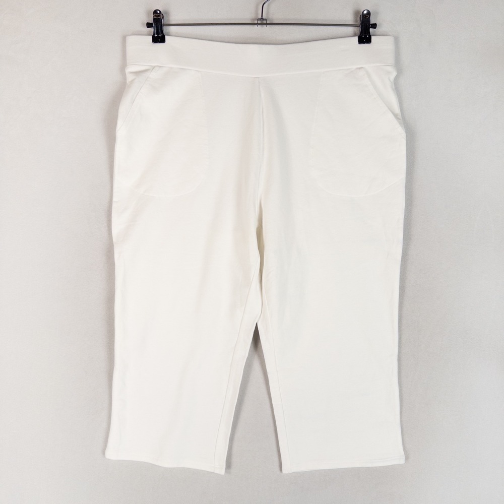 Belle Beach Kim Gravel Womens Capri Pants L White French Terry Pull On Pockets